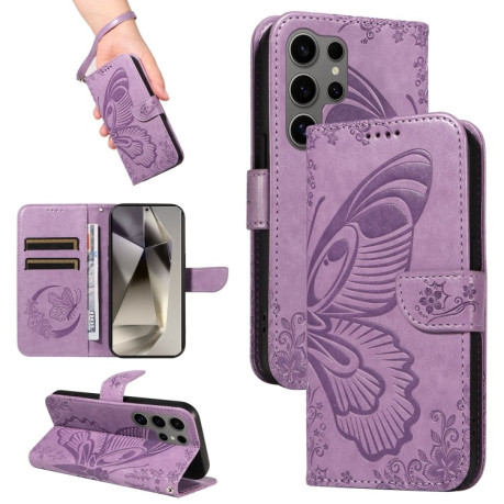 Чехол-книжка Swallowtail Butterfly Embossed Leather для Samsung Galaxy S25 Ultra 5G - фиолетовый