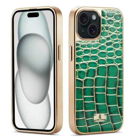 Противоударный чехол Fierre Shann Crocodile Texture для iPhone 15 - зеленый