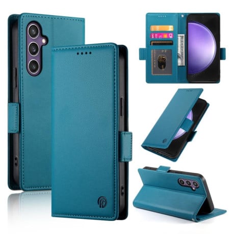 Чехол-книжка Side Buckle с магнитной застежкой и матовой кожей на Samsung Galaxy S25 FE 5G - синий