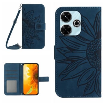 Чехол-книжка Skin Feel с рисунком подсолнуха на Xiaomi Redmi 13 4G Global - синий