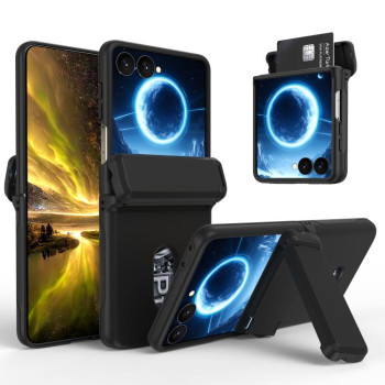 Чехол Escase со шнурком, подставкой и отсеком на карт на Samsung Galaxy Flip8 5G — чёрный