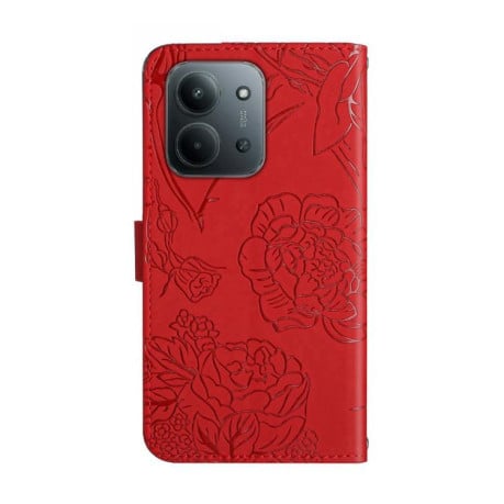 Чохол-книжка з тисненням &quot;метелика&quot; та магнітним хлястиком на Xiaomi Redmi 15C 5G / 4G EU 173mm - червоний