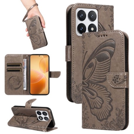 Чохол-книжка Swallowtail Butterfly Embossed Leather для Xiaomi 14T Pro - сірий