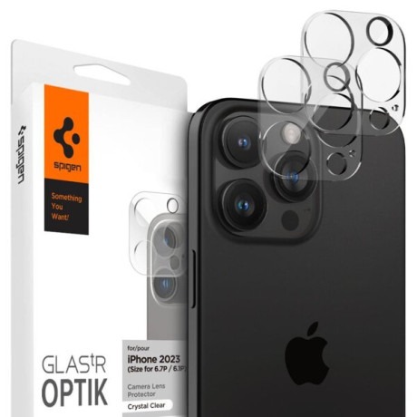 Комплект защитных стекол 2шт на камеру Spigen Optik.Tr Camera Lens для iPhone 14 Pro / 14 Pro Max / 15 Pro / 15 Pro Max - transparent