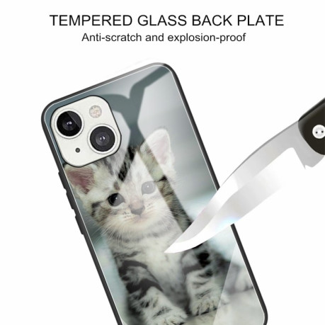 Противоударный чехол Colorful Painted Glass для iPhone 13 Mini - Cute Cat