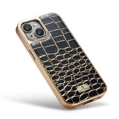 Противоударный чехол Fierre Shann Crocodile Texture для iPhone 15 - черный