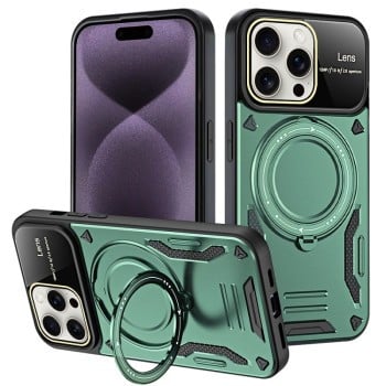 Противоударный чехол Large Window MagSafe Holder для iPhone 16 Pro Max - зеленый