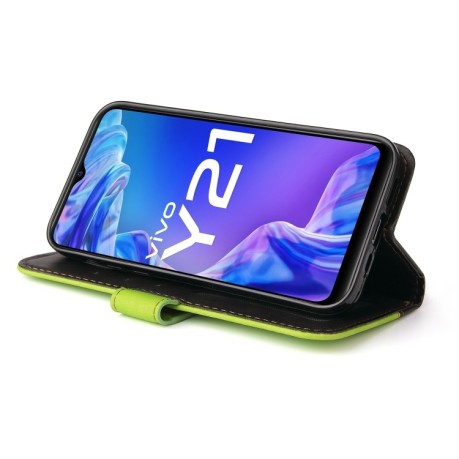 Чехол-книжка Stitching-Color Horizontal Flip Leather для Vivo Y21 / Y21s / Y33s - зеленый