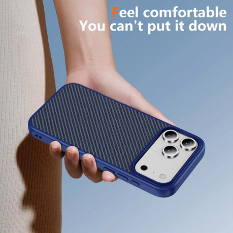 Ударозащитный чехол Carbon Fiber Texture Skin-feel Acrylic на iPhone 17 Pro Max - синий