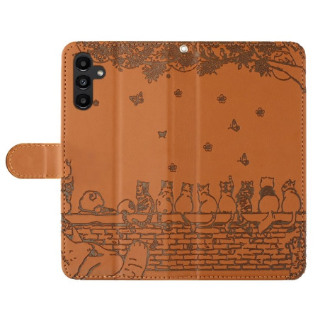 Чехол-книжка Cat Embossing Pattern на Samsung Galaxy S24 FE 5G - коричневый