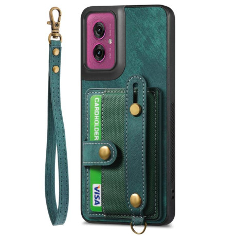 Протиударний чохол Retro Cross Wristband Wallet Leather для Motorola Moto G55 - зелений