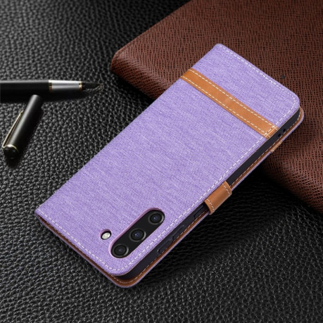 Чехол-книжка Color Matching Denim Texture на Samsung Galaxy S21 FE - фиолетовый