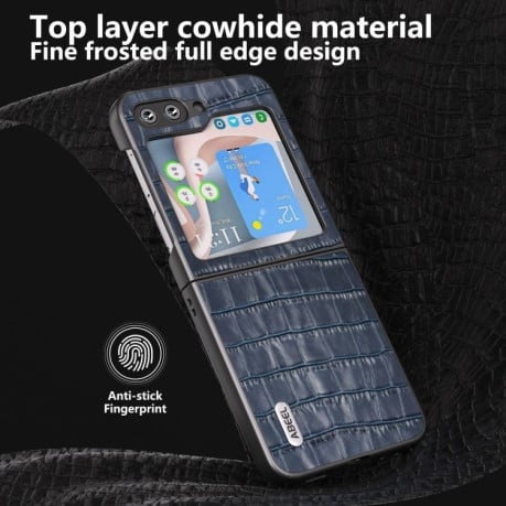 Противоударный чехол ABEEL Crocodile Texture Genuine Leather для Samsung Galaxy  Flip 6 - синий