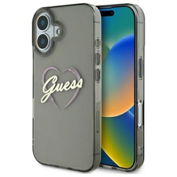 Оригинальный чехол Guess IML Heart для iPhone 16 - Black