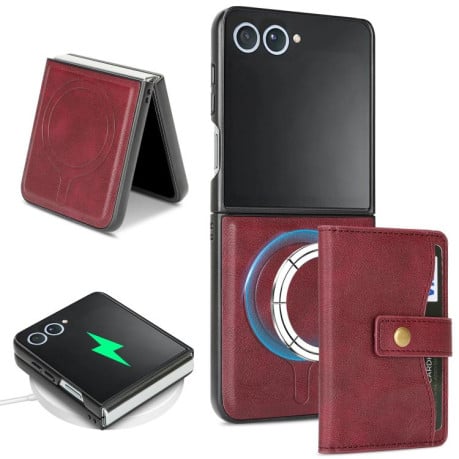 Чохол Kalebol Magnetic Button з кишенькою на карт та MagSafe на Samsung Galaxy Filp 7 - червоний