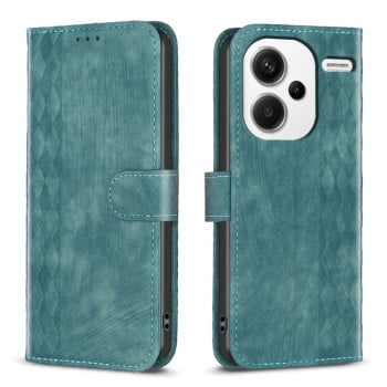 Чехол-книжка Plaid Embossed Leather для Xiaomi Redmi Note 13 Pro+ 5G - зеленый