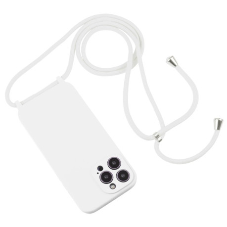 Чехол Crossbody Lanyard Liquid Silicone Caseна iPhone 15 Pro - белый
