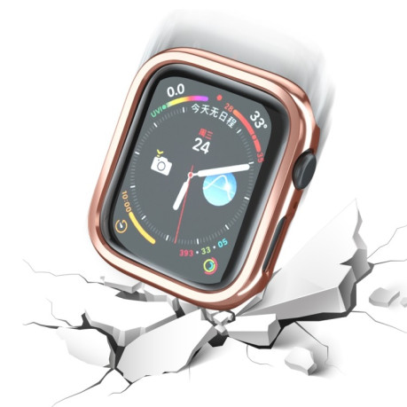 Противоударная накладка Electroplated Hollow для Apple Watch Series 8 / 7 45mm - розово золотая
