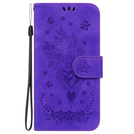 Чехол-книжка Butterfly Rose Embossed для OPPO Reno7 4G - фиолетовый