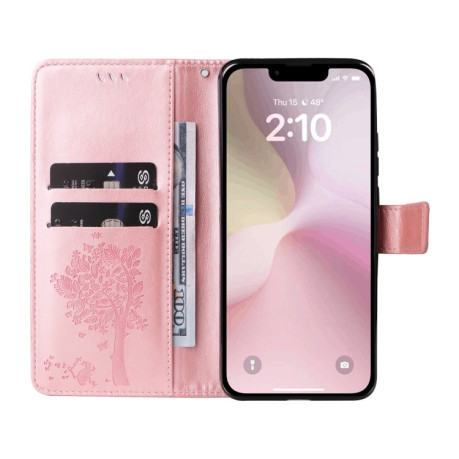 Чехол-книжка Happy Cat Pattern для iPhone 16e - розовое золото