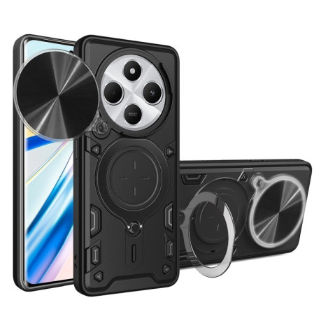 Противоударный чехол CD Texture Sliding Camshield Magnetic Holder на Redmi 14C 4G/Poco C75/Redmi A4 5G - черный