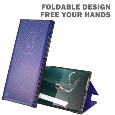 Чохол-книжка Carbon Fiber Texture View Time Samsung Galaxy S22 Ultra 5G - синій