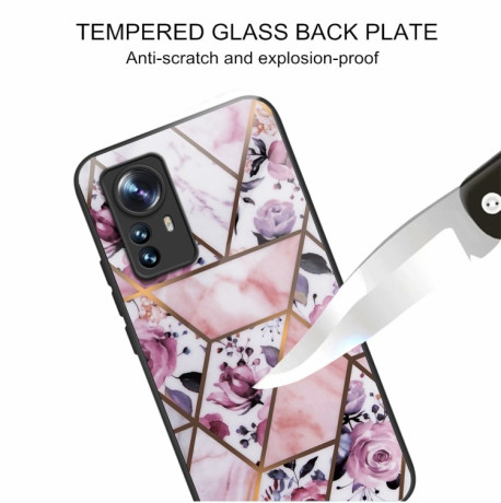 Противоударный стеклянный чехол Marble Pattern Glass на Xiaomi 12 Pro - Rhombus Rose