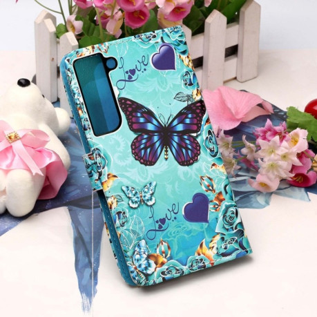 Чехол-книжка Colored Drawing Pattern для Samsung Galaxy S22 Plus 5G - Heart Butterfly