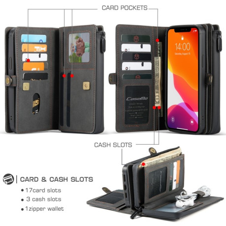 Кожаный чехол-кошелек CaseMe 018 на iPhone 12 / 12 Pro - черный