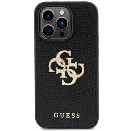 Оригінальний чохол Guess Leather Perforated Glitter Logo для iPhone 15 Pro - Black