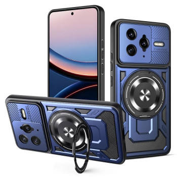 Ударозахисний чохол Transparent MagSafe Magnetic Rotating Ring Holder для Xiaomi Redmi K80 Pro / Poco F7 Ultra — синій