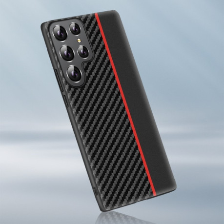 Противоударный чехол Carbon Fiber Splicing для Samsung Galaxy S23 Ultra 5G - красный