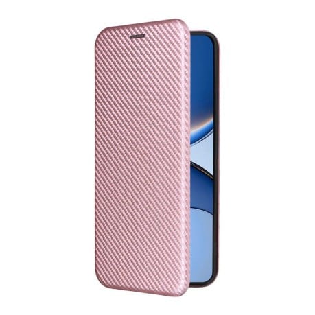 Чехол-книжка Carbon Fiber Texture на Xiaomi Poco F7 5G - розовый