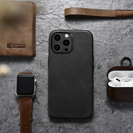 Кожаный чехол iCarer Leather Oil Wax (MagSafe) для iPhone 13 Pro - черный