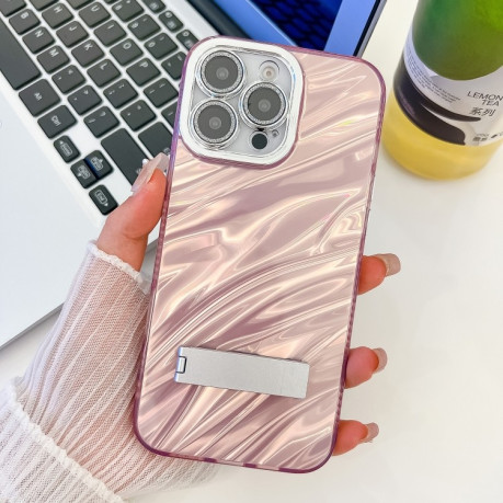 Протиударний чохол Plating Glitter Texture Fold Holder with Lens Film для iPhone 16 Pro - Pink Water Ripples