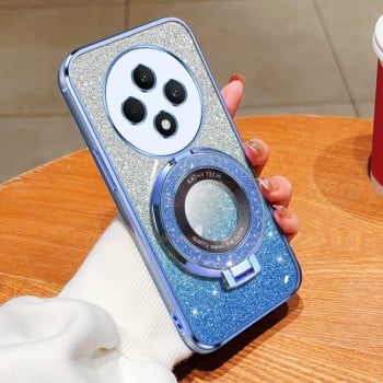 Противоударный чехол Plated Gradient Glitter Round Holder для OPPO Reno12 F/12FS - голубой