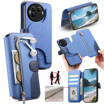Чохол-книжка Twill Fabric з MagSafe RFID+кишеня на Realme GT 8 Pro — темно-синій