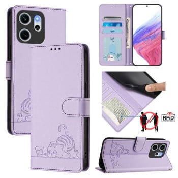 Чехол-книжка Cat Embossing Pattern на OPPO Reno 14F/FS - фиолетовый