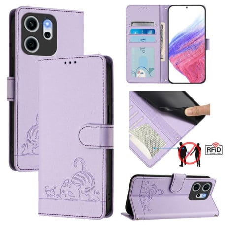 Чехол-книжка Cat Embossing Pattern на OPPO Reno14 F 5G - фиолетовый