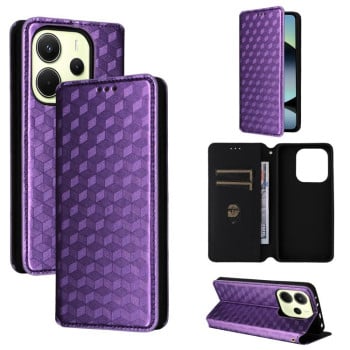 Чохол-книжка Cubic Grid Flip Leather для Xiaomi Redmi Note 14 4G 164.84mm - фіолетовий