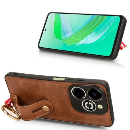 Противоударный чехол Wristband Leather Back для Infinix Smart 8 Plus / Smart 8 Pro - коричневый