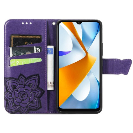 Чохол-книжка Butterfly Love Flower Embossed на Xiaomi Poco C40/Redmi 10c - темно-фіолетовий