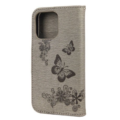 Чехол-книжка Vintage Floral Butterfly для iPhone 13 Pro - серый