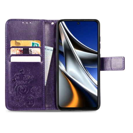 Чехол-книжка Four-leaf Clasp Embossed на Xiaomi Poco X4 Pro 5G - фиолетовый