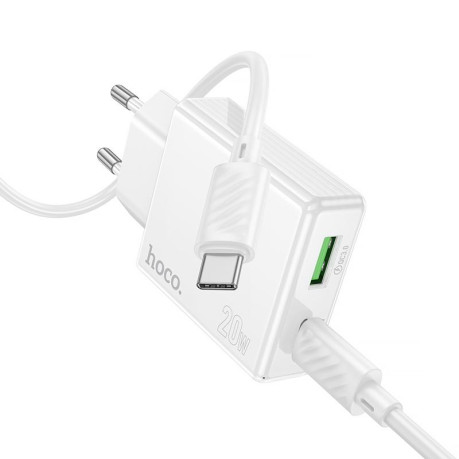 Зарядка Hoco C142A Direct PD20W+QC3.0 (1USB-A/1C) + кабель Type-C - Type-C - белая