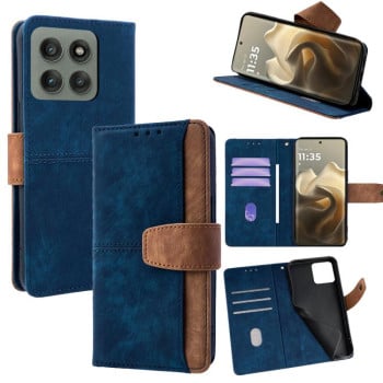 Чехол-книжка Color Stitching Skin Feel с защитой от сканирования RFID и магнитным хлястиком на Motorola Edge 60 Pro 5G - синий