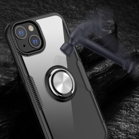 Противоударный чехол Acrylic Ring Holder на iPhone 13 mini - серебристо-черный