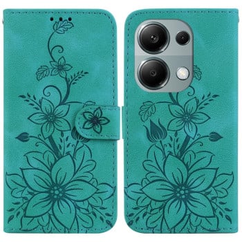 Чехол-книжка с тиснением Lily и магнитной застежкой на Xiaomi Redmi Note 14S/ 13 Pro 4G / POCO M6 Pro 4G - зеленый