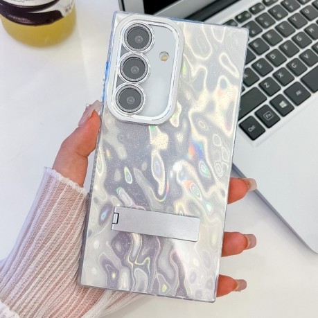 Противоударный чехол Plating Glitter Texture TPU with Lens Film для Samsung Galaxy A36 5G - White Wrinkles