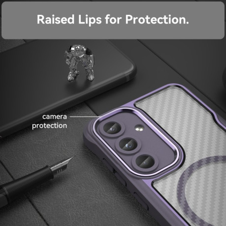 Ударозахисний чохол Carbon Fiber Texture MagSafe Translucent  для Samsung Galaxy S25 5G - фіолетовий